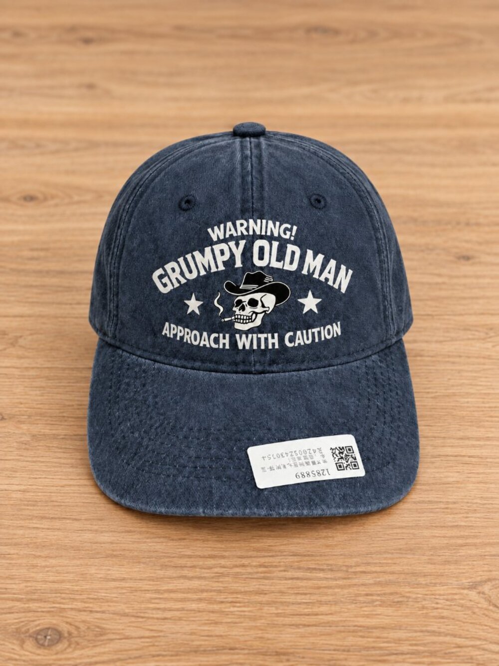 Men's Grumpy Old Man Adjustable Baseball Cap Cowboy Skull Blue Gray Dad Hat